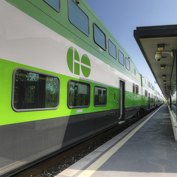 Hamilton, Ontario, Canada- August 4, 2019: The Go Train loading passengers in Ontario, Canada